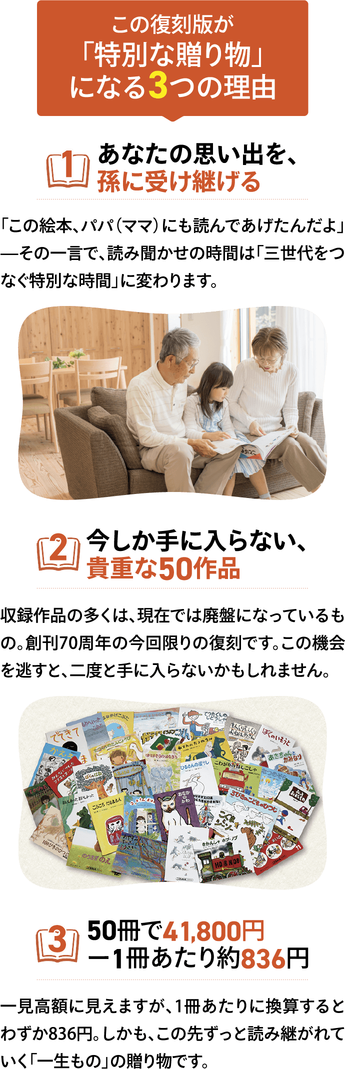 この復刻版が特別な贈り物になる3つの理由。孫に受け継げる、貴重な50作品、価格のご案内